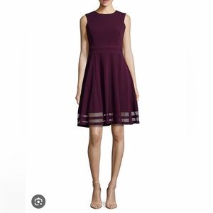 Calvin Klein Round Neck Sleeveless Illusion Hem Crepe A-Line Dress